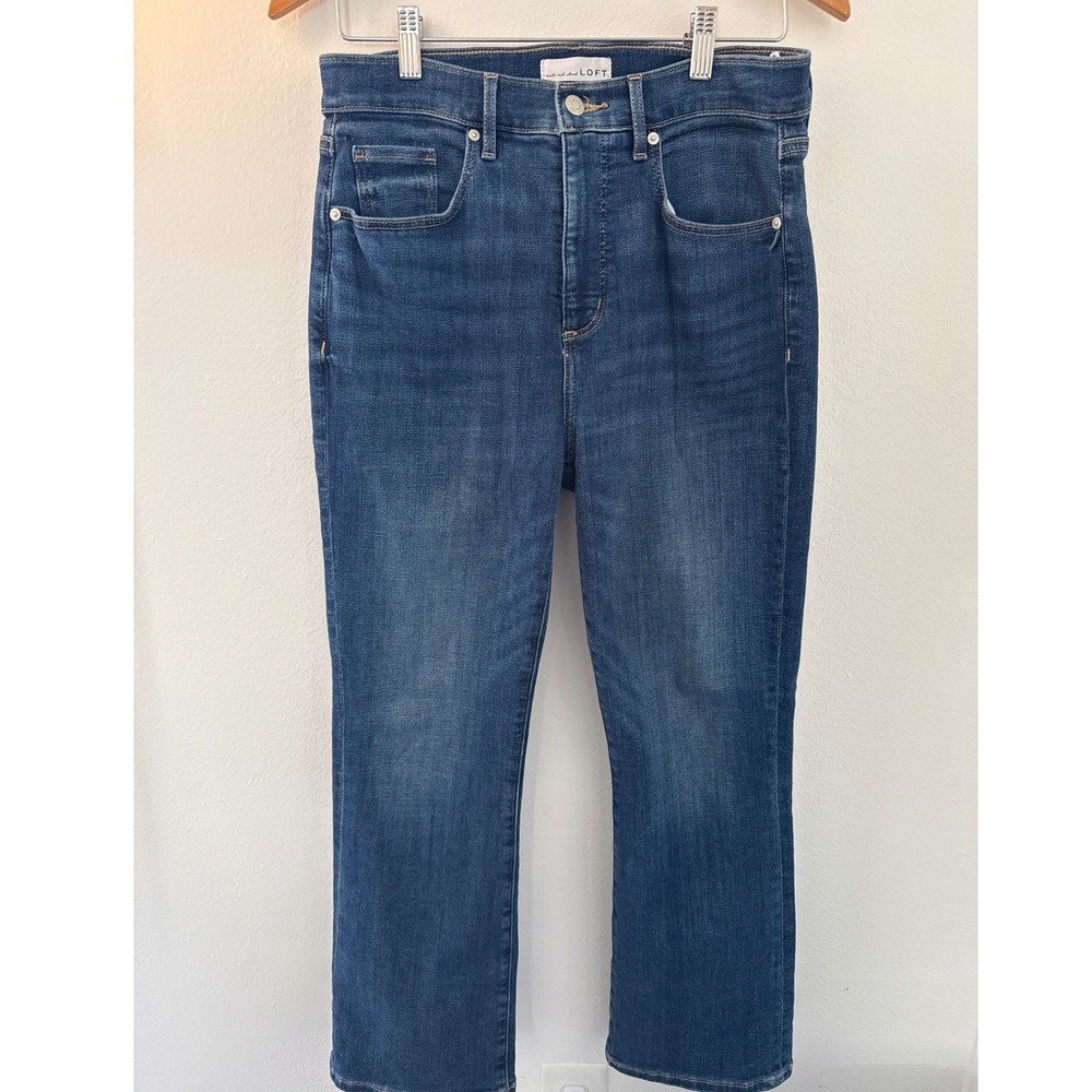 Loft The Kick Crop Flare Jeans Size 29/8 Blue High Rise Denim